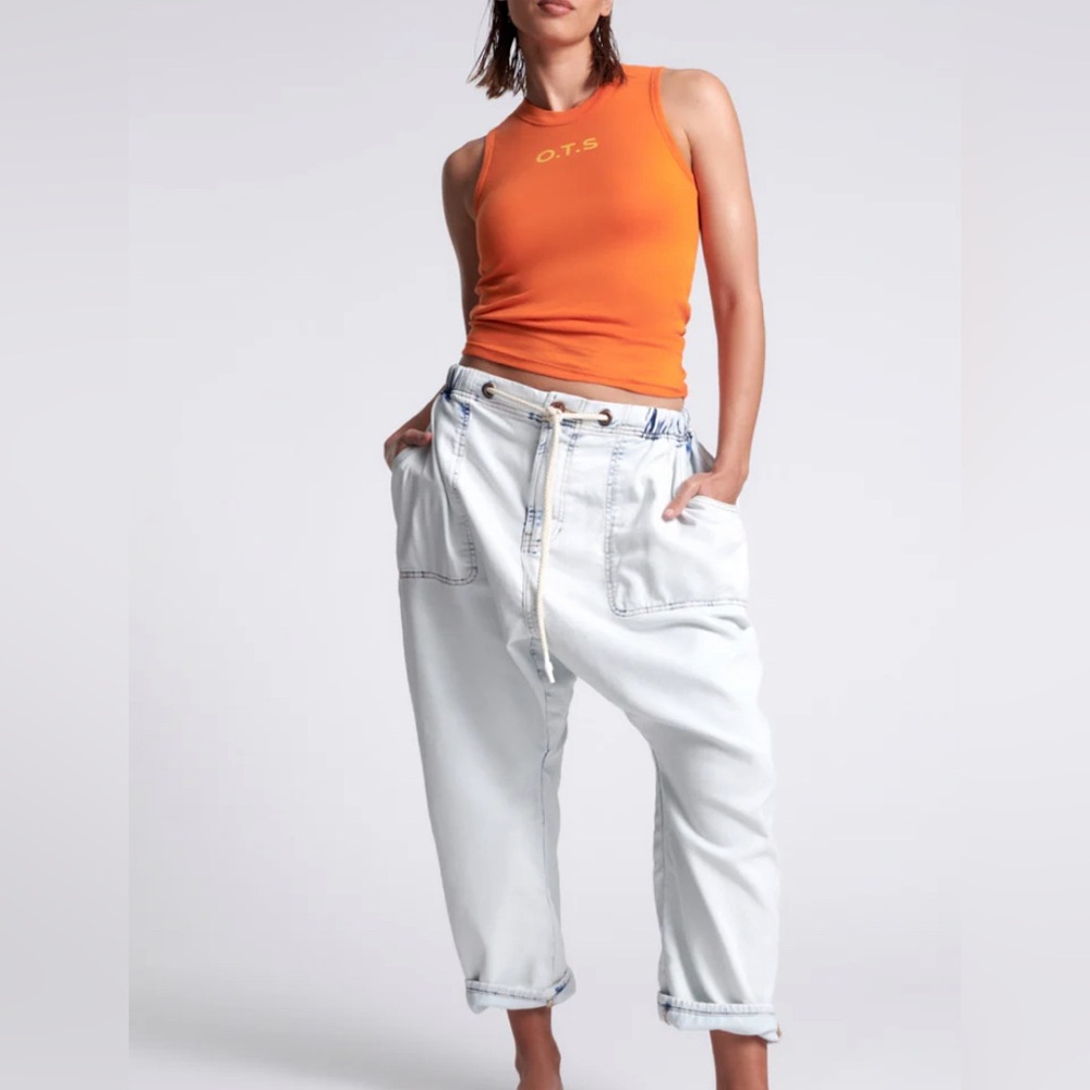 One Teaspoon Light Wash Boyfriend Jeans with Drawstring Waist